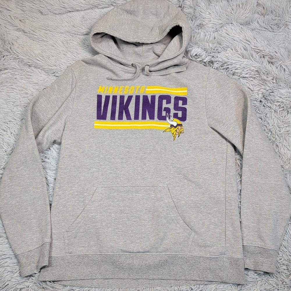 Minnesota Vikings Sweatshirt Mens L Gray Hoodie‎ NFL Football Athletic Comfort